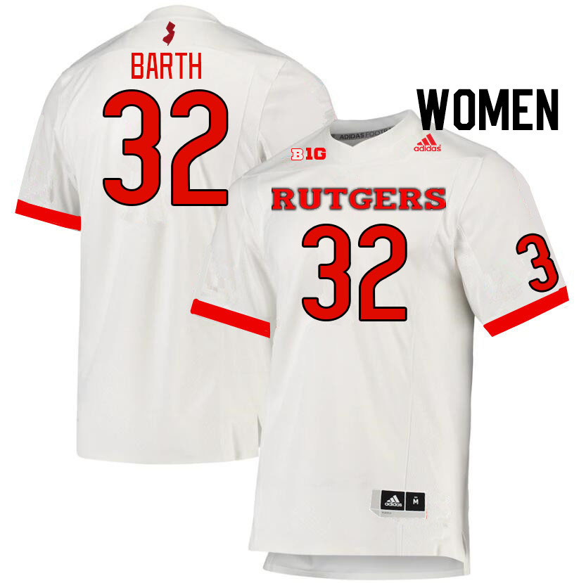 Women #32 Charlie Barth Rutgers Scarlet Knights College Football Jerseys Stitched Sale-White - Click Image to Close